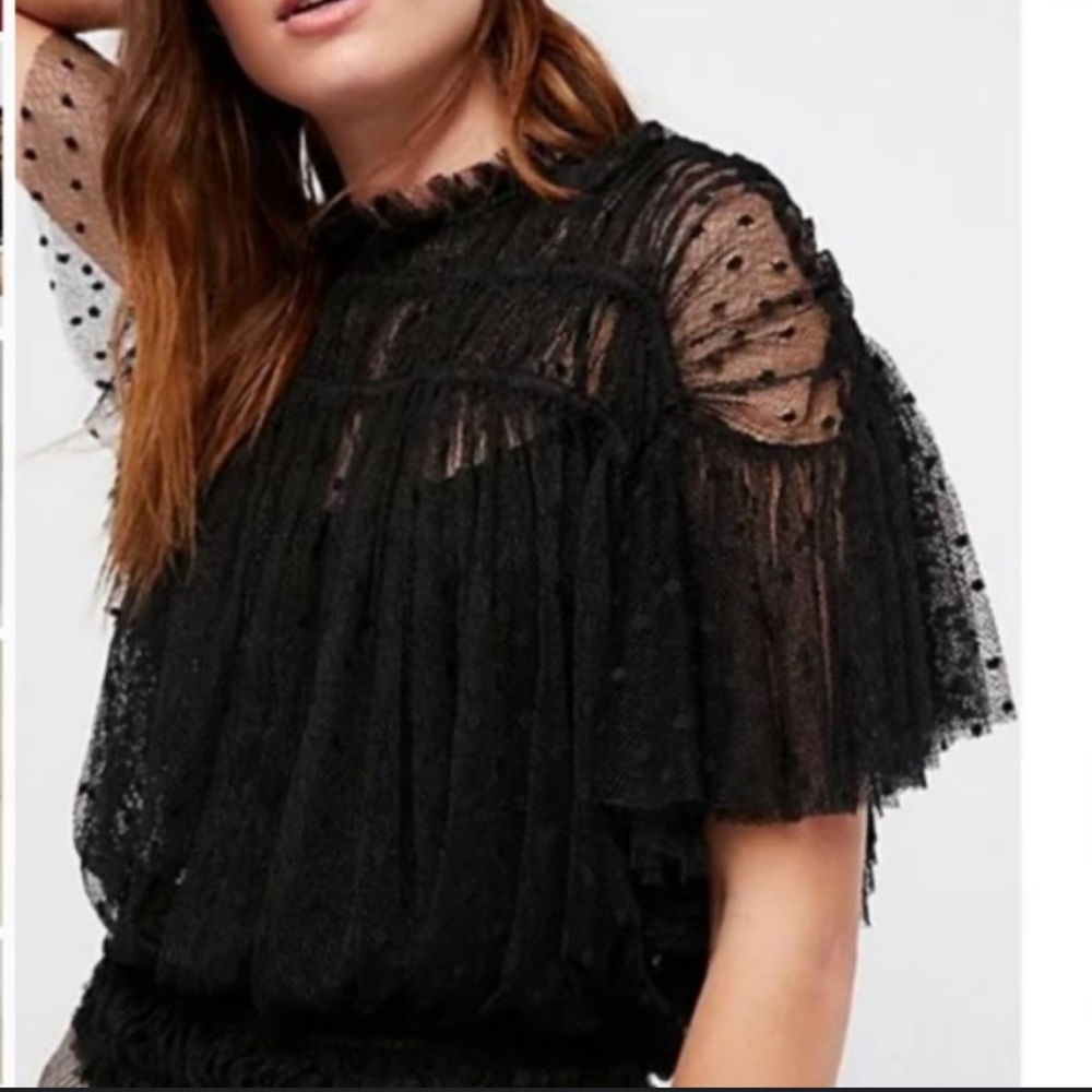 Free People Disco Ball Swiss Dot Lace Top Small